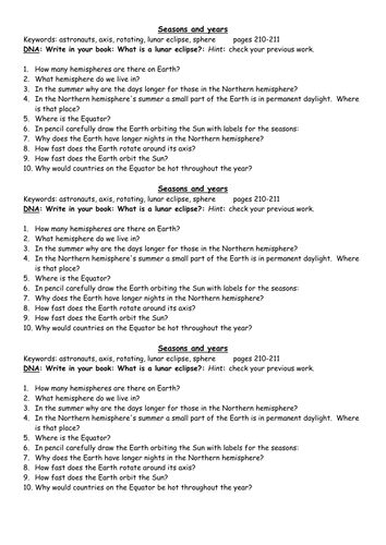 Solar System Question sheets- KS3