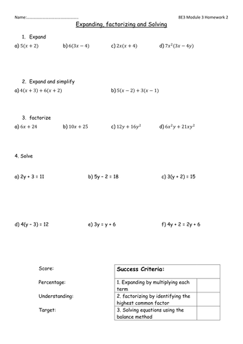 Expanding, Factorizing and Solving Homework with Target Tasks ...