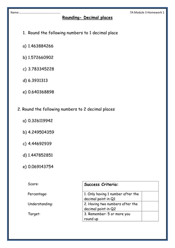 Rounding Homework and Target Tasks