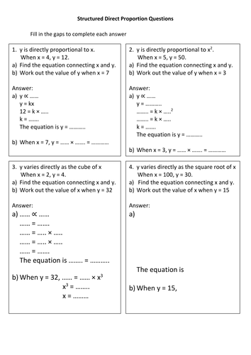 Direct Proportion Scaffolded Sheet