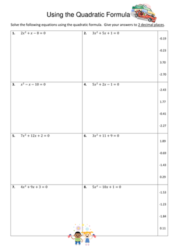 A level Maths C1: Quadratic formula worksheet by SRWhitehouse