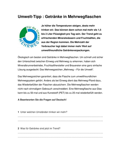 UMWELTTIPP Mehrwegflaschen