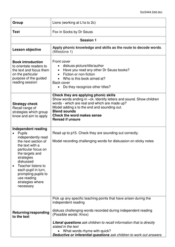 Guided reading planning