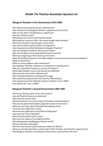 HIS3M Thatcher Revolution Question list