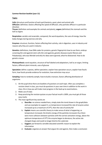 Year 11 AQA summary booklet