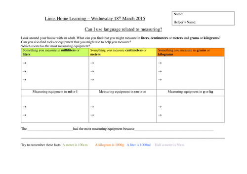 Measures Home Learning