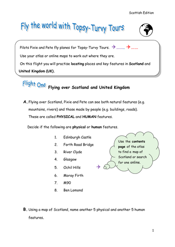 Scottish CfE Edition of Fly the world with Topsy-Turvy Tours -Active Atlas pack