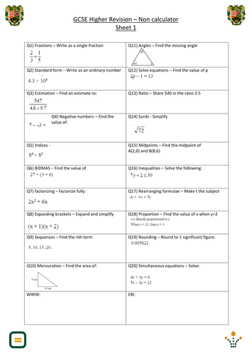 KS4 GCSE Higher tier revision