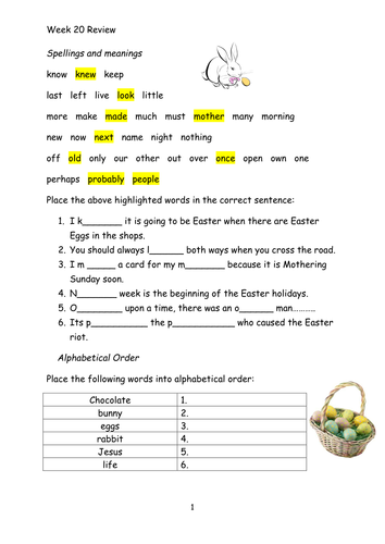 Easter Entry 2/3 Literacy Review