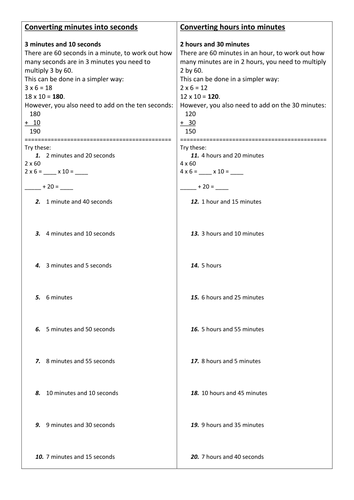 Converting Time (minutes to seconds, hours to minutes) | Teaching Resources