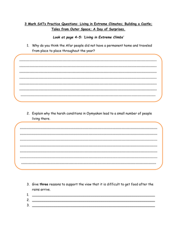 3 Mark SATs Style Reading Test Questions By Finch40