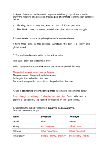 Level 6 Grammar and Punctuation Practice Questions (GPS / SpAG)