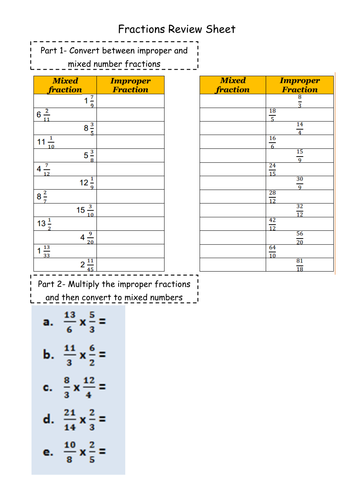 Fractions Review Worksheet