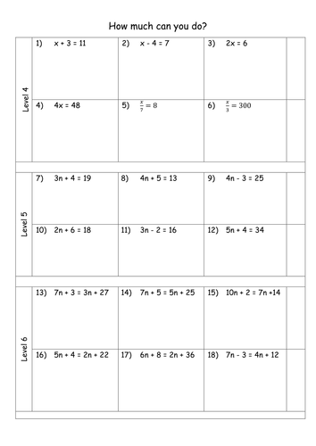 Solving equations assessment | Teaching Resources