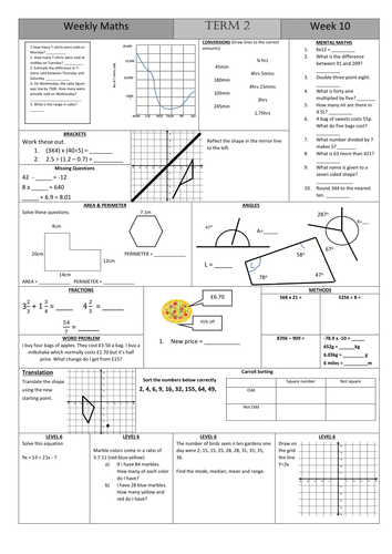 Weekly Y6 Guided Math Sheet