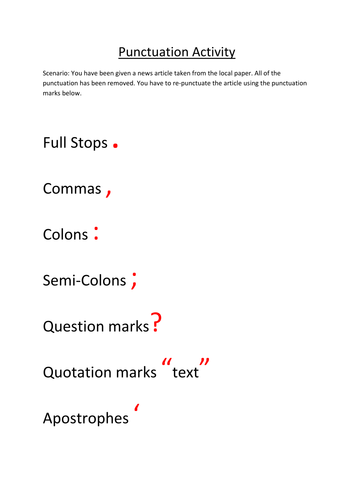 Sport based punctuation activity