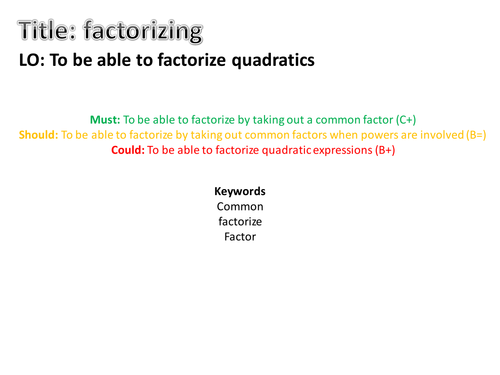 Factorizing Quadratics