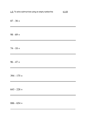 Subtraction Using An Empty Numberline Teaching Resources