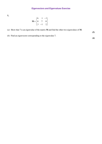 Eigenvalues and Eigenvectors worksheets