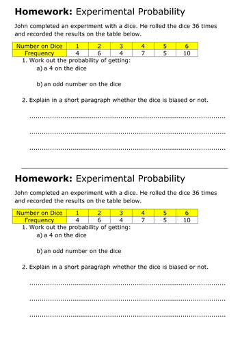 KS3: Probability Homework