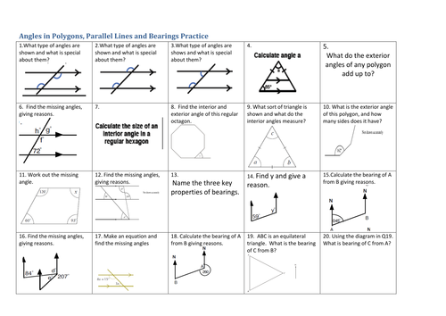 Angles in Polygons, Parallel Lines and Bearings