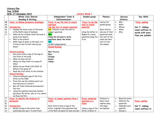 Unit of Letter Writing aimed at a mixed year 3 and year 4