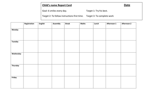 Weekly behavior chart | Teaching Resources