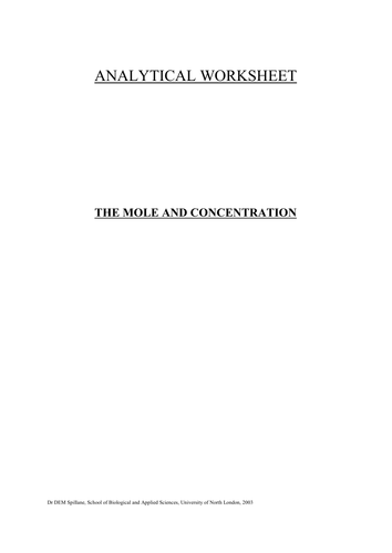 C3 Mole and concentration