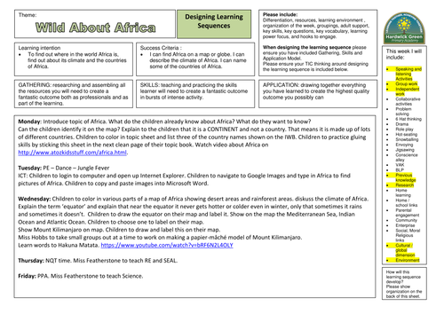 Year 1 Africa topic planning