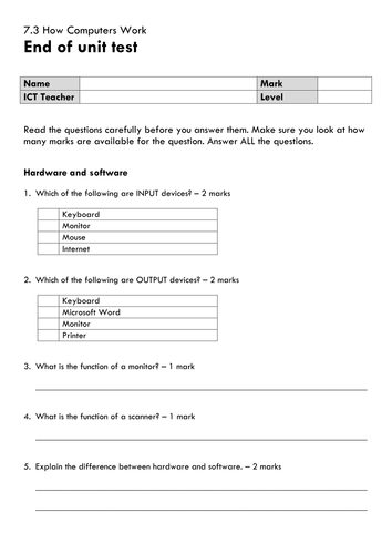 How Computers Work - End of Unit Test