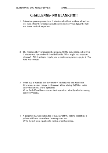 REDOX & Electrolysis Worksheets