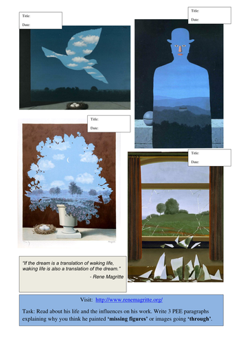 free kindergarten worksheets 2 for Rene  Teaching Magritte Resources A.Harvey  by