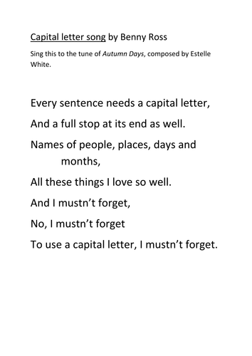 Capital for names and sentences song