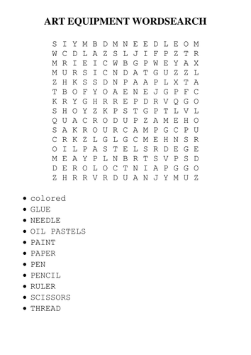 Art Equipment Word search