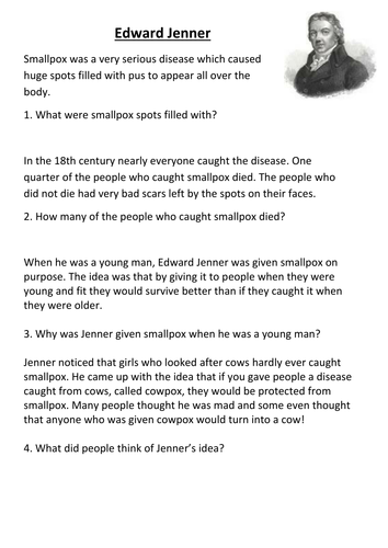 edward jenner reading comprehension activities teaching