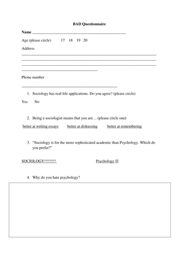 Sociology coursework questionnaire picture