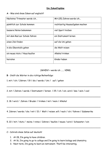 Practicing future tense and word order