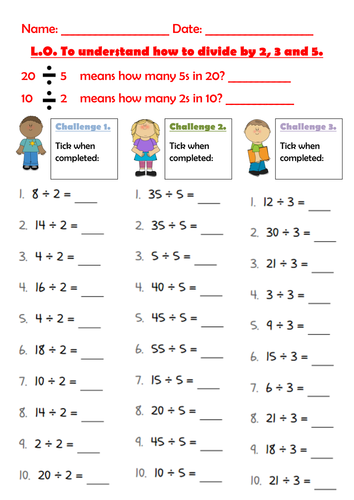 Year 2 - Dividing by 2, 5 and 3