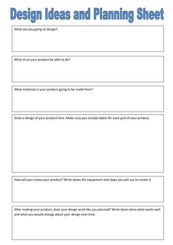 Design and technology practical planning worksheet by LHodkin