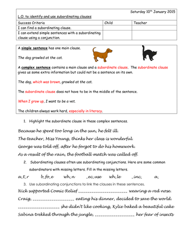 Subordinating Clauses and Conjunctions