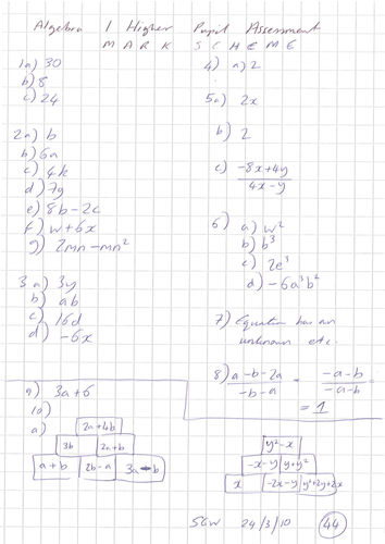 Algebra Higher Assessment or Worksheet .doc
