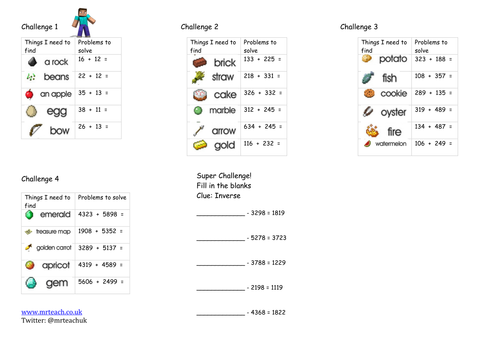Minecraft Math Addition