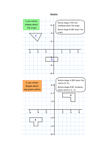 Rotation about a center revision lesson and worksheet