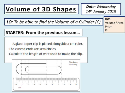 KS3 Volume of a Cylinder Lesson