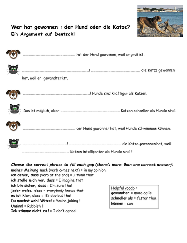 Arguing in German: Der Hund und die Katze