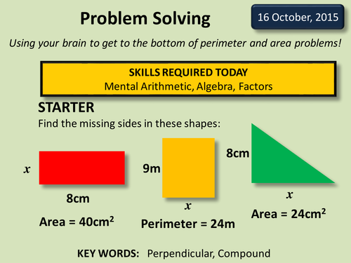 problem solving questions for area