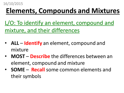 Elements, Compounds and Mixtures Lesson