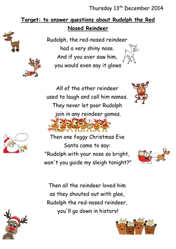 Rudolph Year 1/2 Comprehension | Teaching Resources