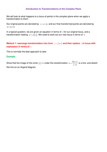 Introduction to Transformations of Complex Plane