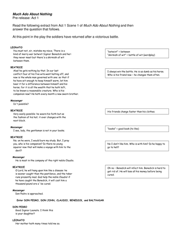 Much Ado About Nothing (Act 1 scene 1) menu lesson